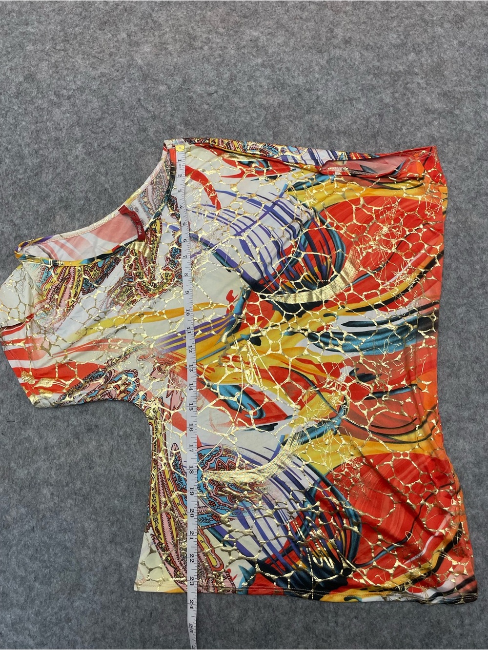 Unique Artwear Abstract Gold Foil Asymmetrical Statement Festival Top S/M Est - Picture 5 of 9